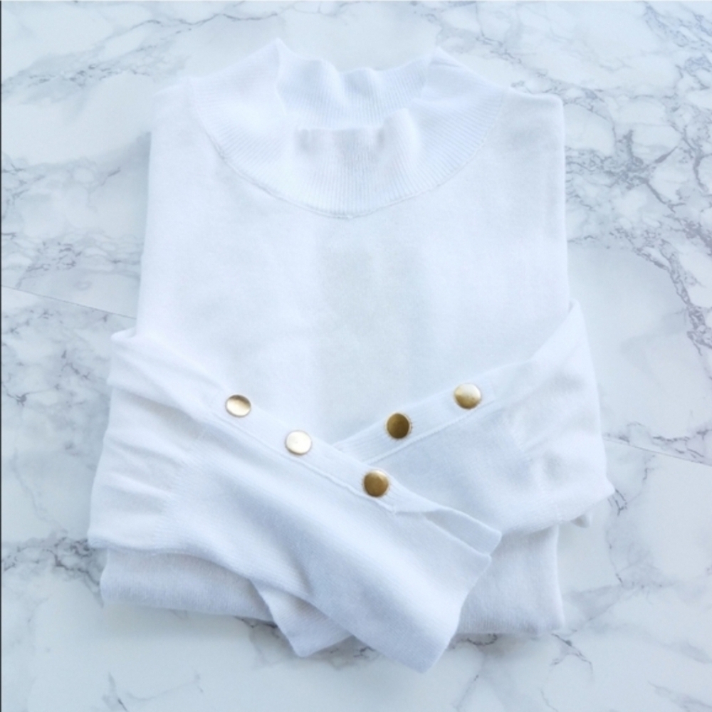 LA MIEL White Mock Neck Slim Fit  Long Sleeve Knit - Picture 7 of 7